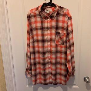 Ava and Viv plaid orange and dark brown shirt 3x